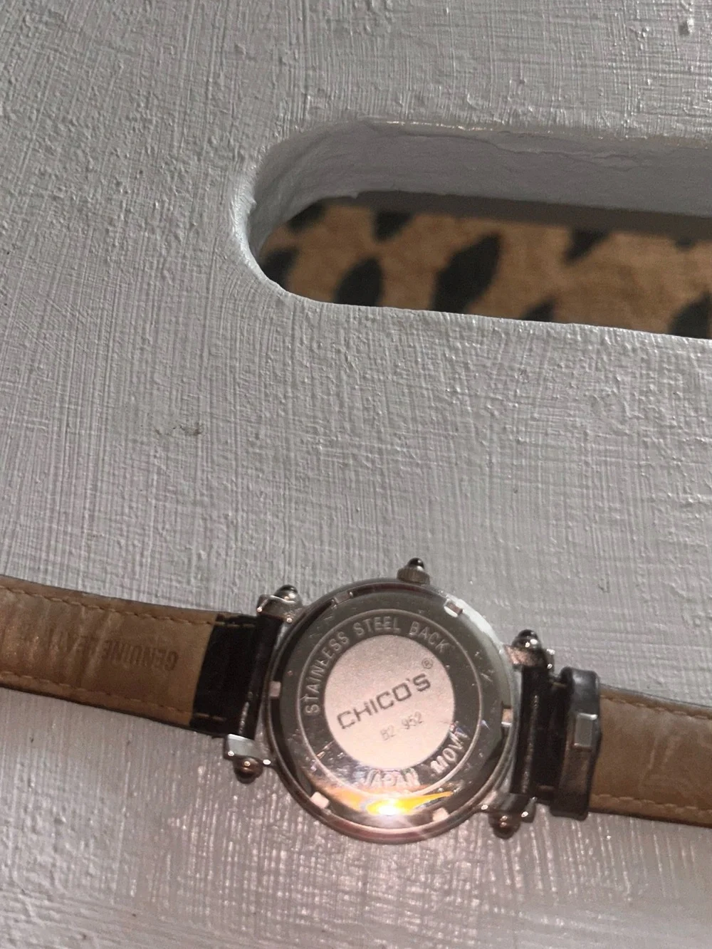 Womens Chicos Watch with rhinestone circled face on Leather Strap